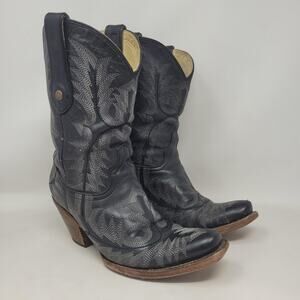 Corral Boots 6.5M Black Leather Western Snip Toe Mid Calf Cowgirl Rodeo